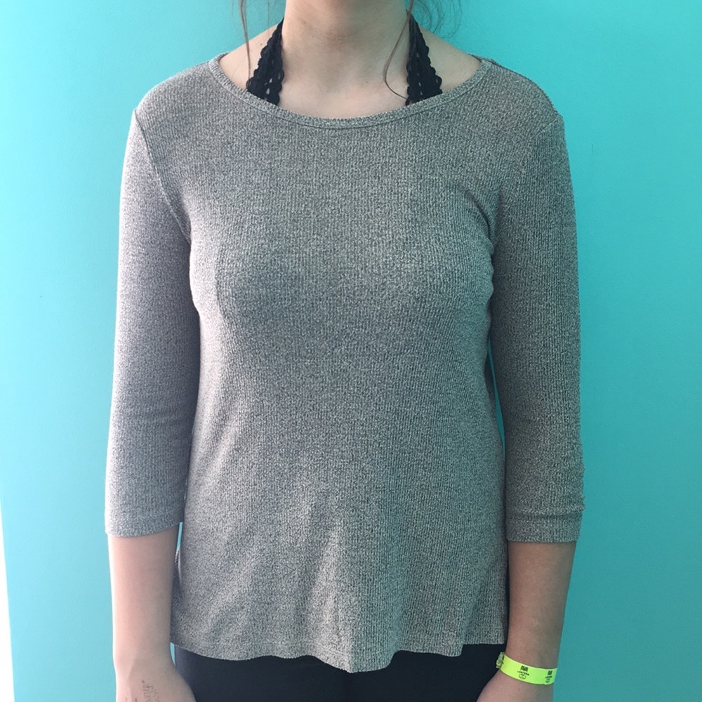 Light brown 3/4 sleeve high low shirt